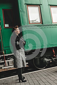 Girl says goodbye on rail platform