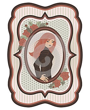 Vintage girl, vector