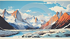 Vintage Glacier Postcard For Grand Teton National Park, 1970s Color Block Print