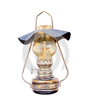 Vintage glass lamplight with old white wick  isolated on white background , clipping path