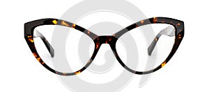 Vintage glasses leopard painted isolated on white background. Retro eye glasses cat`s eye shape front view