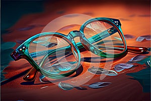 Vintage glasses on a painted colored abstract background illustration acryl painting. AI generated