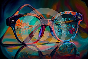 Vintage glasses on a painted colored background illustration acryl painting. AI generated