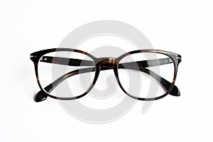Vintage glasses top view isolated on white background