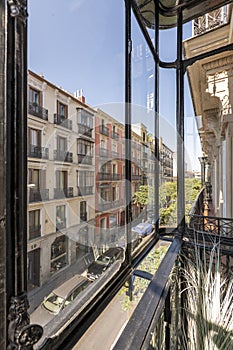 Vintage glazed bay window of an urban residential house