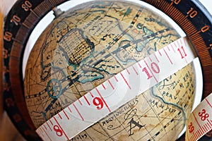 Vintage global map with measuring tape