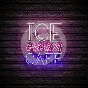 Vintage Glow Signboard with Ice Cream CafÃ© Inscription