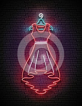 Vintage Glow Signboard with Red Dress, Shopping Concept