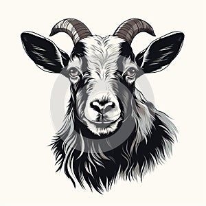 Vintage Goat Head Illustration In Brian Mashburn Style
