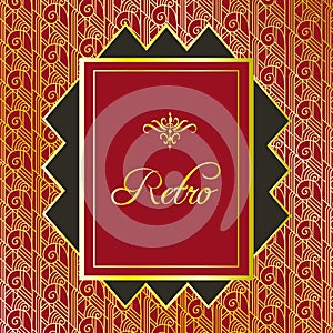 Vintage gold background. Retro style frame of 1920s