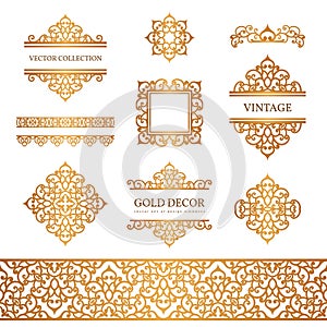 Vintage gold borders and frames on white