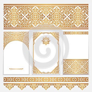 Vintage gold borders and frames on white photo