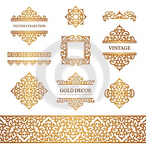 Vintage gold borders and frames on white