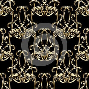 Vintage gold Damask vector seamless pattern. Ornamental line art