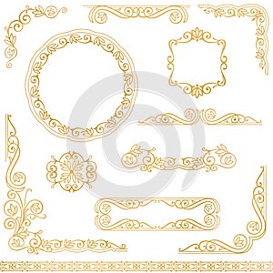 Vintage gold decorative frames design element set