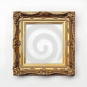 vintage gold frame in boroque style on white background, isolated object