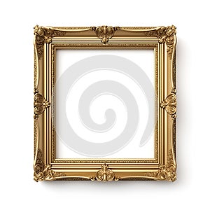 vintage gold frame in boroque style on white background, isolated object