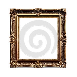 vintage gold frame in boroque style on white background, isolated object