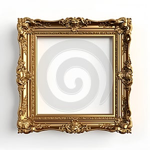 vintage gold frame in boroque style on white background, isolated object