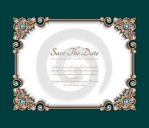 Vintage gold frame with jewelry corner patterns