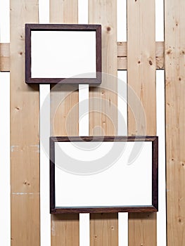Vintage gold frame with ornament, white wooden background, free space for your design