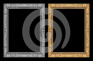 Vintage gold and gray frame isolated on black background, clipping path