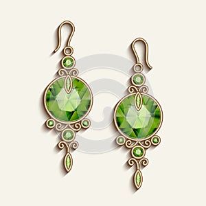 Vintage gold jewelry earrings with green gemstones