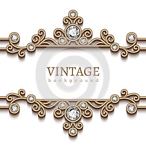 Vintage gold jewelry frame on white