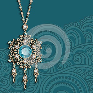 Vintage gold jewelry pendant with gemstones