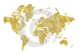 Vintage gold map on white background. Wear texture, grunge, gold patina. Template for cards, wedding invitation, posters, blogs, w photo