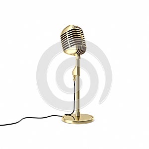 Vintage gold microphone on floor . 3d illustration