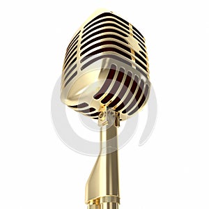 Vintage gold microphone on white background. 3d illustration
