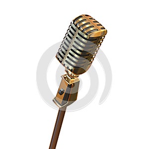 Vintage Gold Retro Microphone Isolated On White