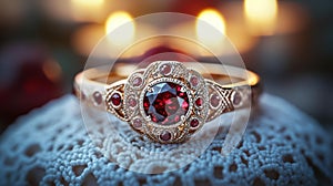 Vintage Gold and Ruby Ring Close-Up Generative AI