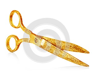 Vintage gold scissors close-up isolated