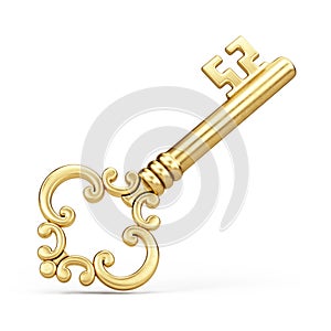 Vintage Gold Skeleton Key Isolated on White Background