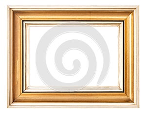 Vintage golden picture frame isolated white background