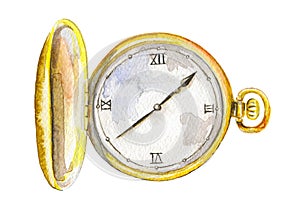 Watercolor golden pocket watch
