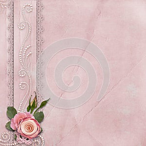 Antiguo hermoso cordón rosas perlas 