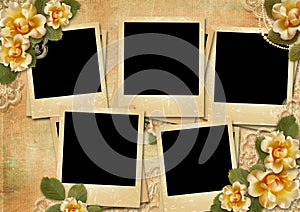 Vintage gorgeous background with a polaroid-frames and a roses