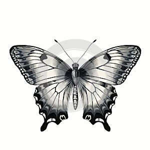 Vintage Gothic Butterfly Illustration: Black And White, Esao Andrews Style