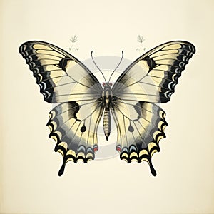 Vintage Gothic Butterfly Illustration On White Background