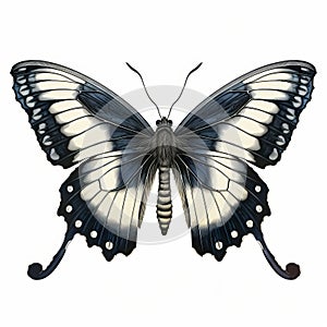 Vintage Gothic Butterfly Illustration On White Background