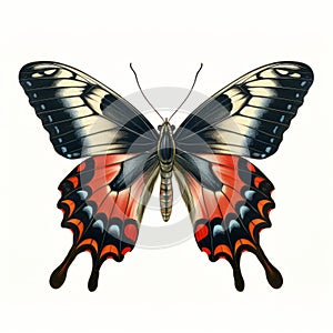 Vintage Gothic Butterfly Illustration On White Background