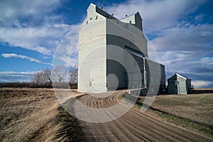 Vintage grain elevator on the prairies in Alberta, Canada
