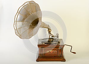 Vintage gramophone with horn speaker