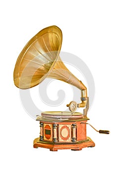 Vintage gramophone isolated on white