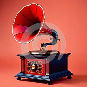 Vintage gramophone, old music record player, retro art deco style illustration