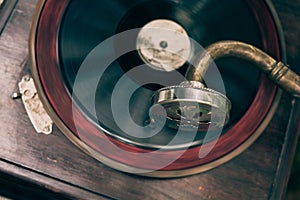 Vintage gramophone turntable vinyl record player