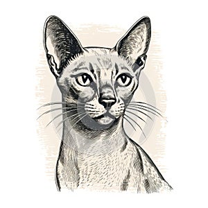 Vintage Graphic Design: Detailed Cat Illustration With Egyptian Iconography